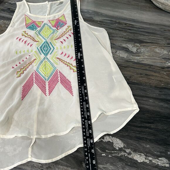 Women’s Sleeveless Tunic Top Large Sheer Embroidered Colorful Tribal Boho Hippie - Picture 4 of 7